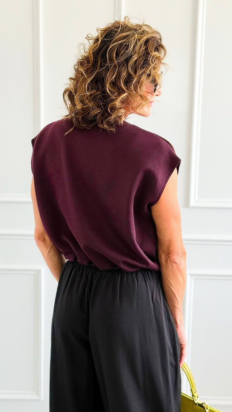 Chic Italian Zip Vest- Burgundy-100 Sleeveless Tops-MAY MODA-Coastal Bloom Boutique, find the trendiest versions of the popular styles and looks Located in Indialantic, FL