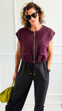 Chic Italian Zip Vest- Burgundy-100 Sleeveless Tops-MAY MODA-Coastal Bloom Boutique, find the trendiest versions of the popular styles and looks Located in Indialantic, FL