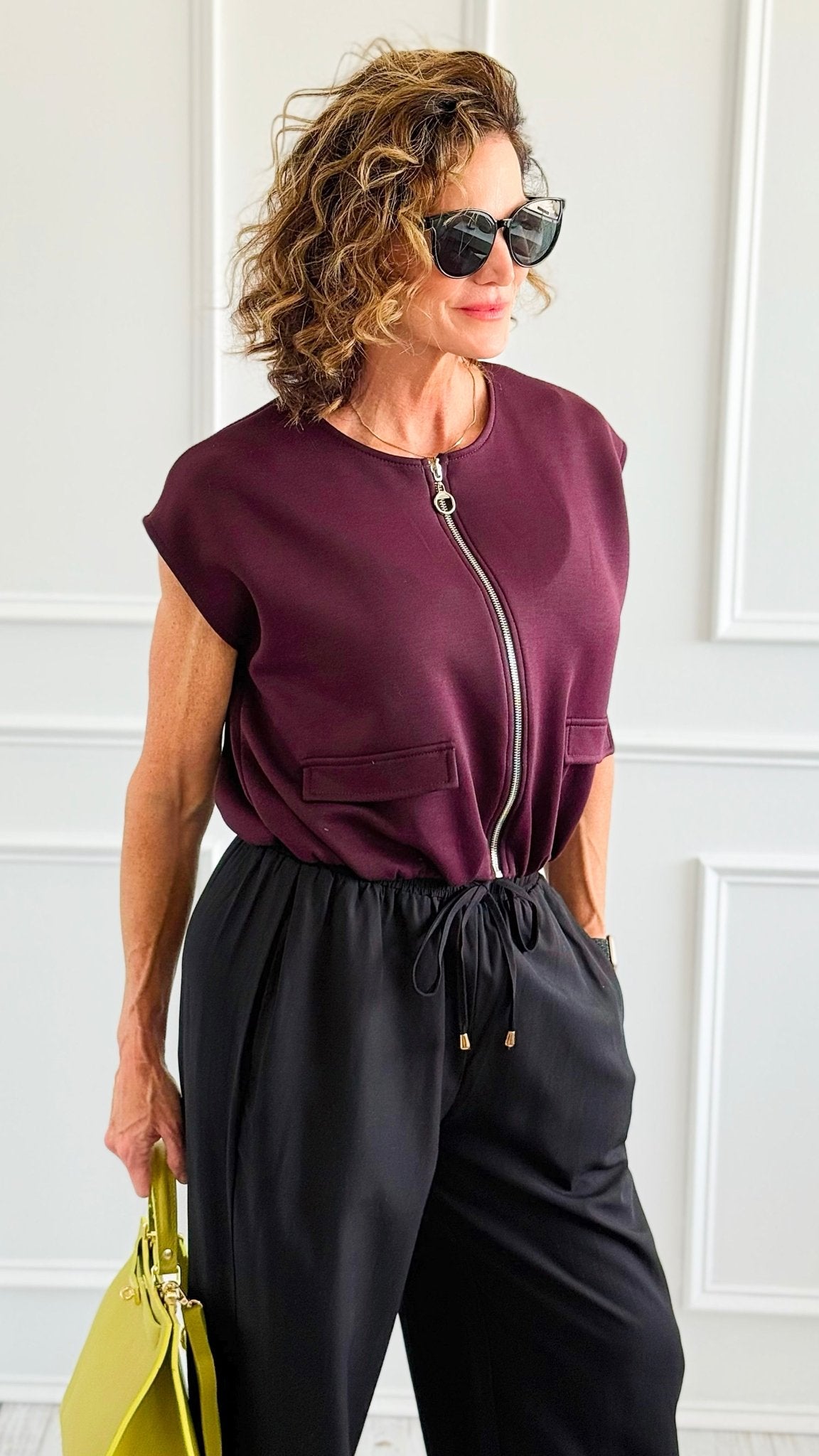 Chic Italian Zip Vest- Burgundy-100 Sleeveless Tops-MAY MODA-Coastal Bloom Boutique, find the trendiest versions of the popular styles and looks Located in Indialantic, FL