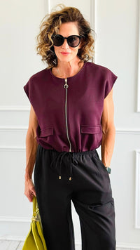 Chic Italian Zip Vest- Burgundy-100 Sleeveless Tops-MAY MODA-Coastal Bloom Boutique, find the trendiest versions of the popular styles and looks Located in Indialantic, FL