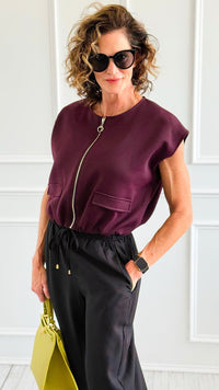 Chic Italian Zip Vest- Burgundy-100 Sleeveless Tops-MAY MODA-Coastal Bloom Boutique, find the trendiest versions of the popular styles and looks Located in Indialantic, FL