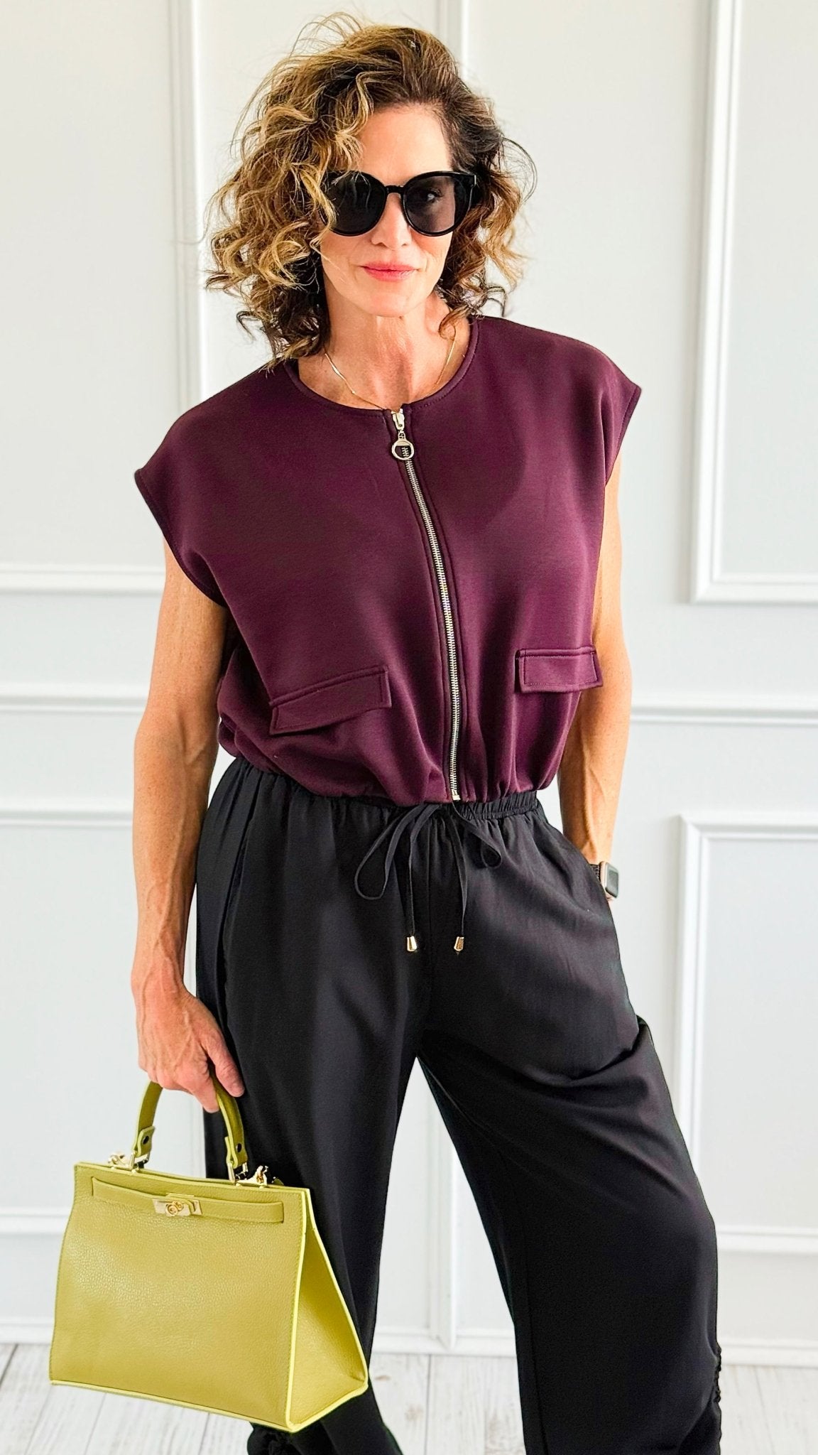 Chic Italian Zip Vest- Burgundy-100 Sleeveless Tops-MAY MODA-Coastal Bloom Boutique, find the trendiest versions of the popular styles and looks Located in Indialantic, FL