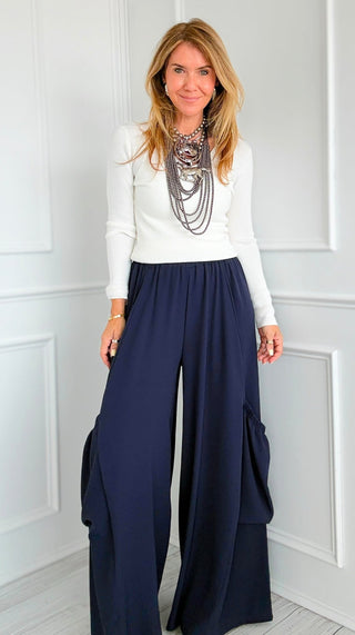 Chic Moon Big Pocket Italian Pants- Navy