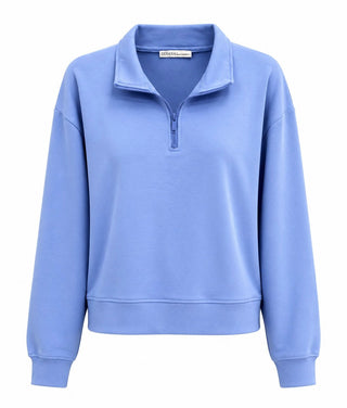 Chic Quarter-Zip Sweatshirt - Cornflower Blue