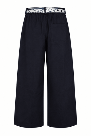 Chic Scarf Belt Wide-Leg Pants - Navy