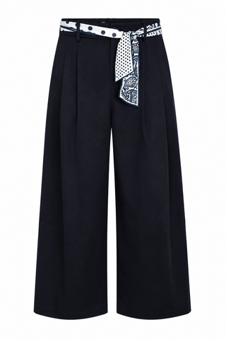 Chic Scarf Belt Wide-Leg Pants - Navy