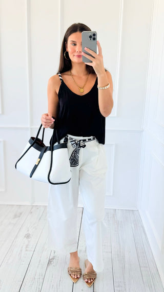 Chic Scarf Belt Wide-Leg Pants - Off White