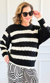 Chic Striped Knit Sweater-140 Sweaters-Rousseau-Coastal Bloom Boutique, find the trendiest versions of the popular styles and looks Located in Indialantic, FL