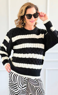 Chic Striped Knit Sweater-140 Sweaters-Rousseau-Coastal Bloom Boutique, find the trendiest versions of the popular styles and looks Located in Indialantic, FL