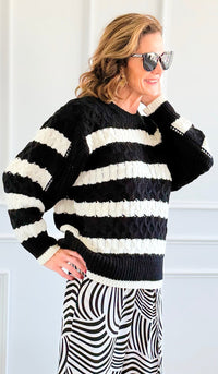 Chic Striped Knit Sweater-140 Sweaters-Rousseau-Coastal Bloom Boutique, find the trendiest versions of the popular styles and looks Located in Indialantic, FL