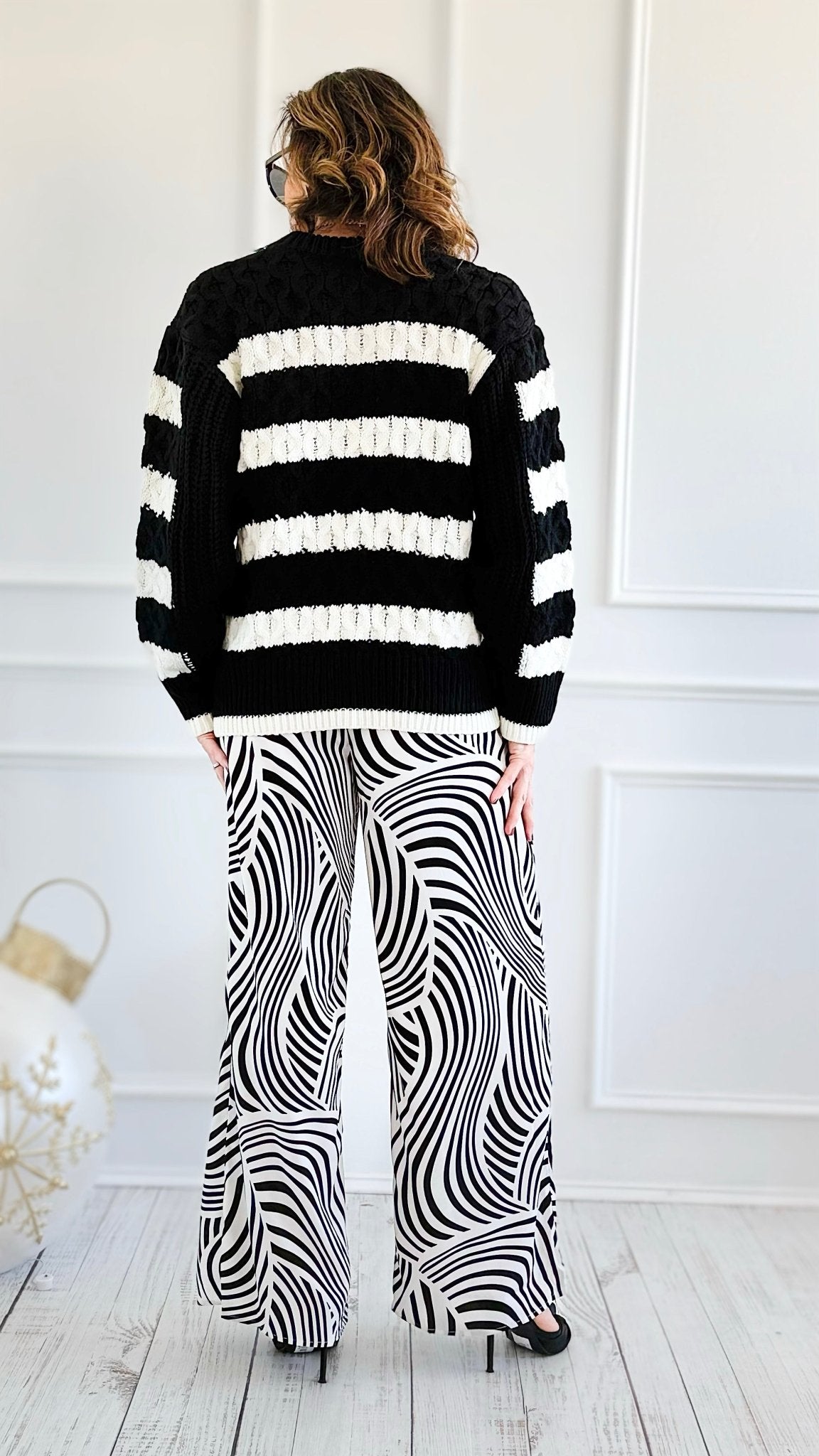 Chic Striped Knit Sweater-140 Sweaters-Rousseau-Coastal Bloom Boutique, find the trendiest versions of the popular styles and looks Located in Indialantic, FL