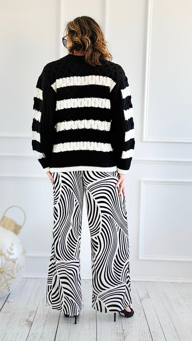 Chic Striped Knit Sweater-140 Sweaters-Rousseau-Coastal Bloom Boutique, find the trendiest versions of the popular styles and looks Located in Indialantic, FL