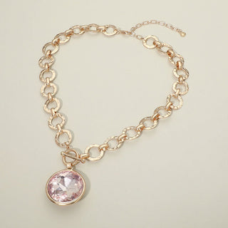 Chunky Stone Toggle Necklace - Pink