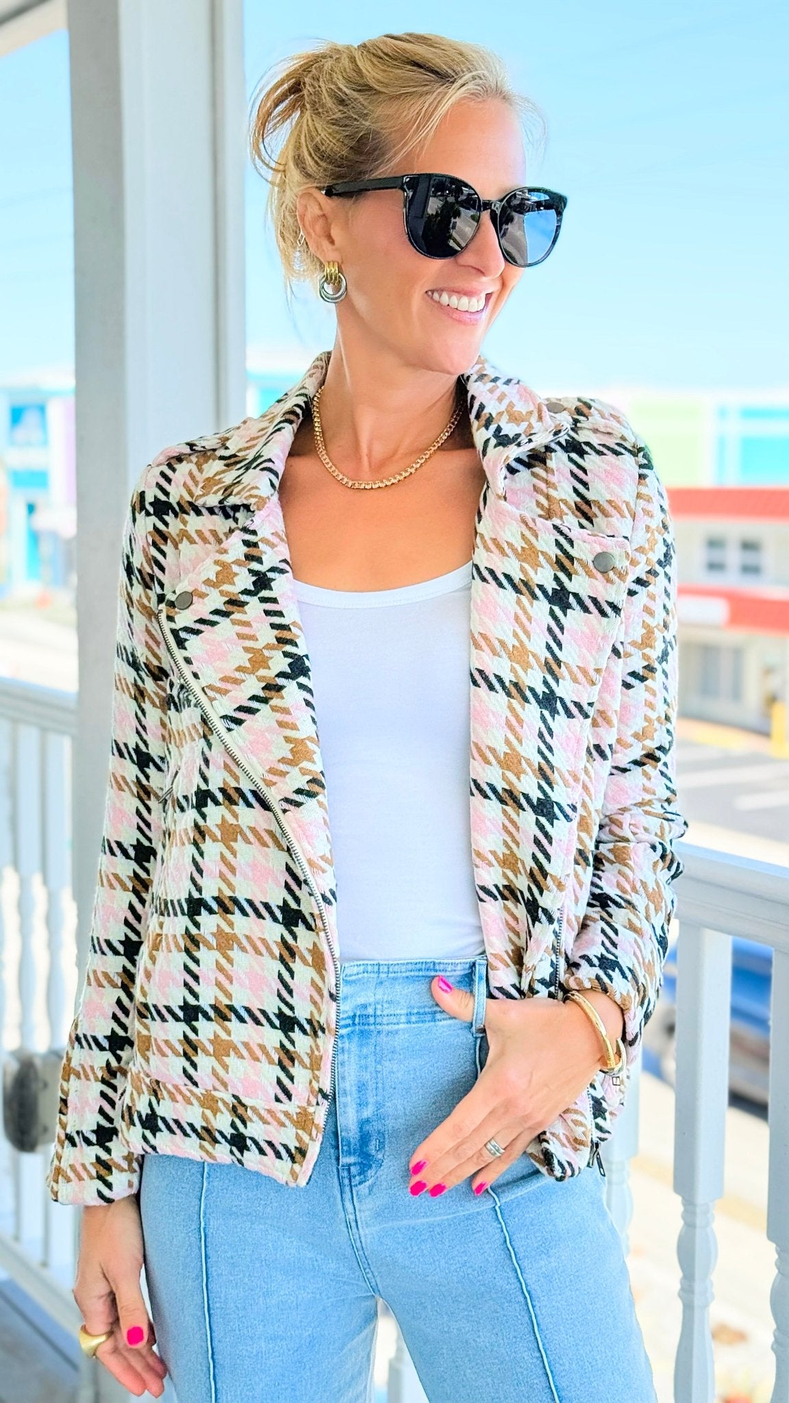 City Lights Houndstooth Moto Jacket