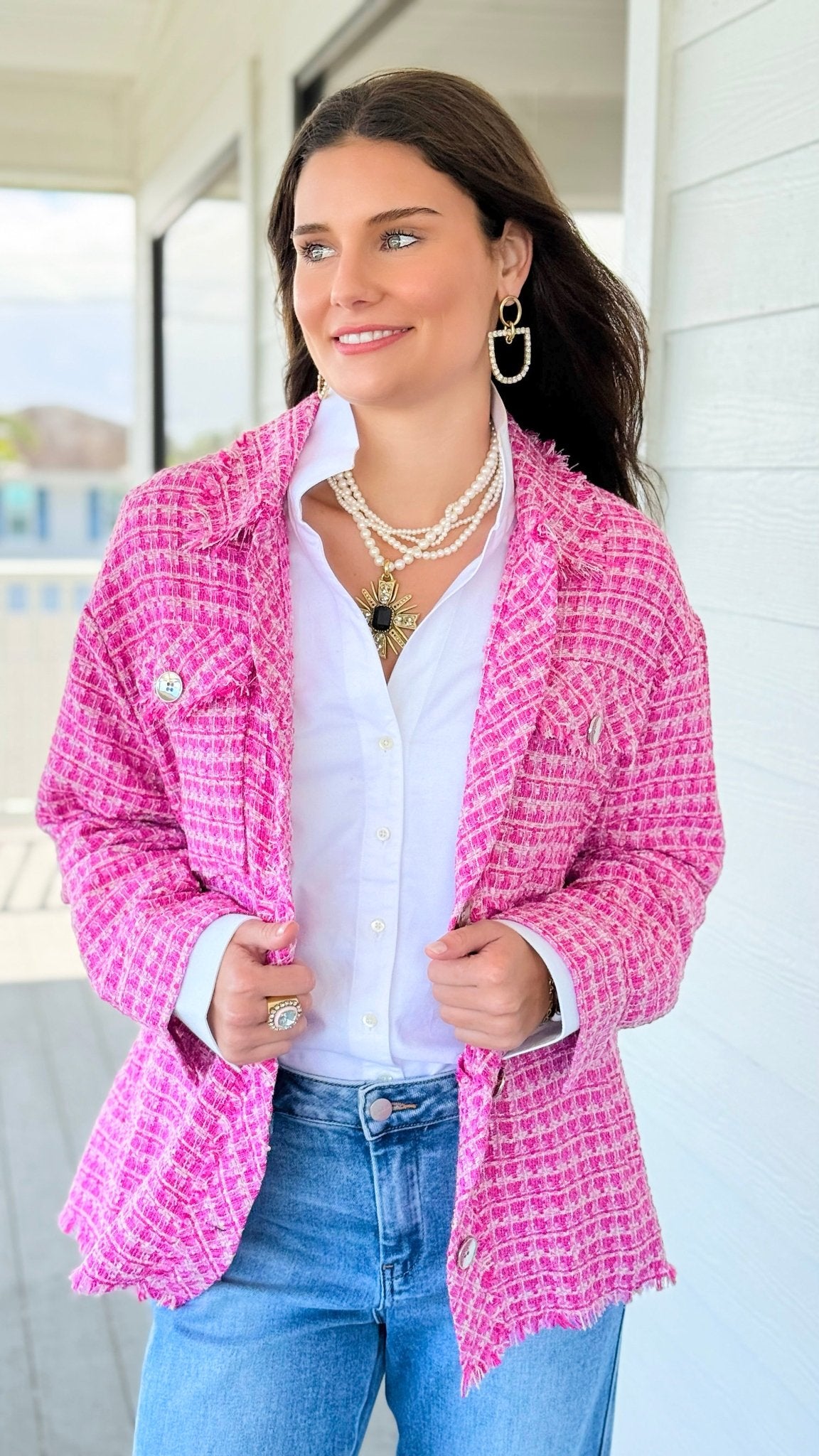 City Lights Textured Tweed Jacket-160 Jackets-simi bloom-Coastal Bloom Boutique, find the trendiest versions of the popular styles and looks Located in Indialantic, FL