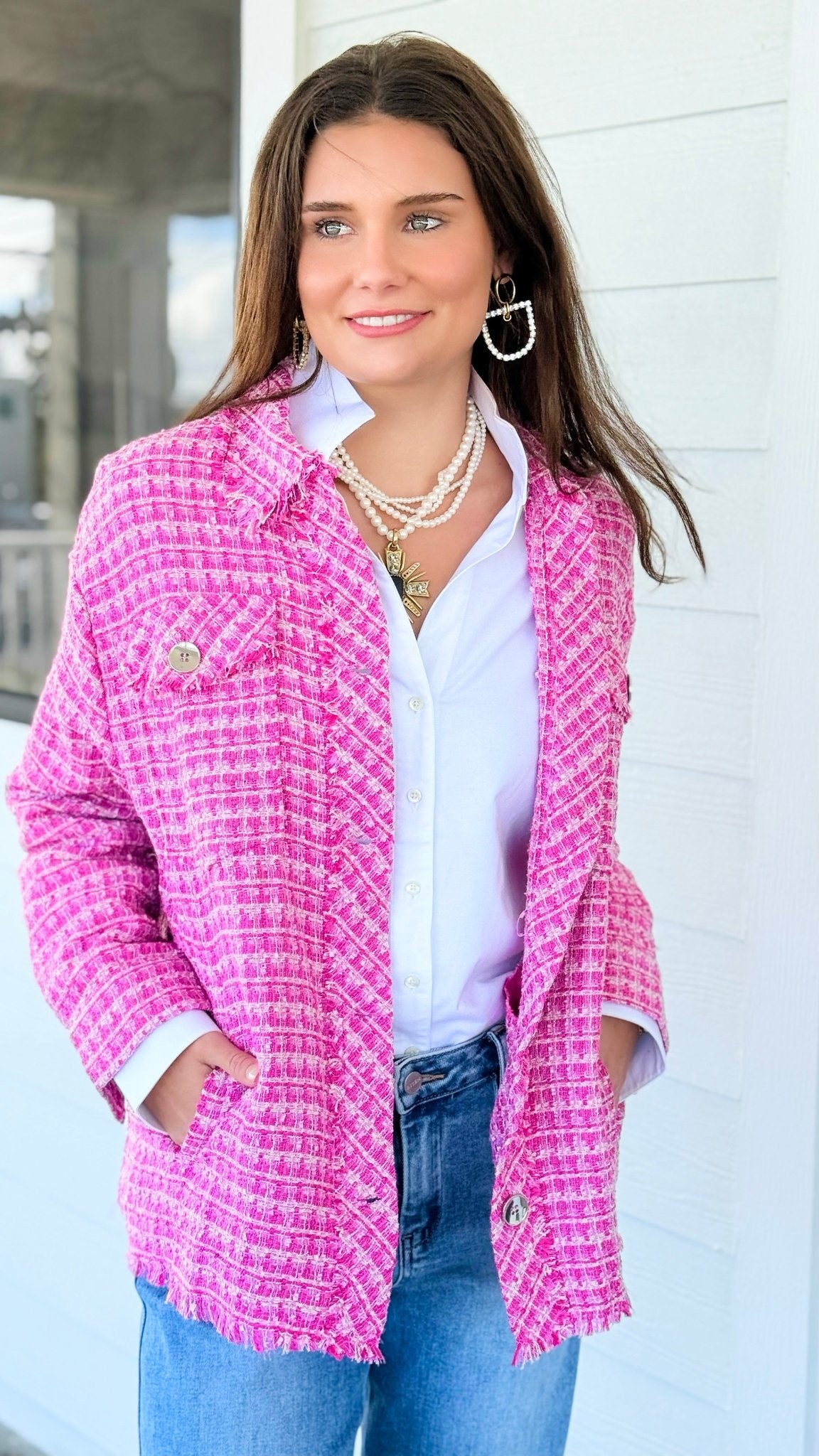 City Lights Textured Tweed Jacket-160 Jackets-simi bloom-Coastal Bloom Boutique, find the trendiest versions of the popular styles and looks Located in Indialantic, FL