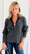 City Lines Ribbed Zip Cardigan - Black-150 Cardigans/Layers-Zenana-Coastal Bloom Boutique, find the trendiest versions of the popular styles and looks Located in Indialantic, FL