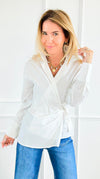 City Muse Wrap Top - Off White-130 Long Sleeve Tops-IRIS-Coastal Bloom Boutique, find the trendiest versions of the popular styles and looks Located in Indialantic, FL