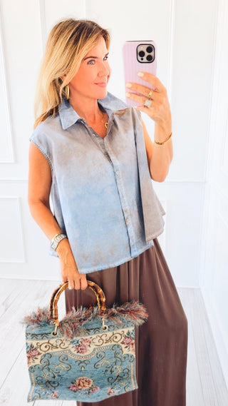 City Skies Sleeveless Italian Button Top