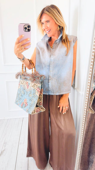 City Skies Sleeveless Italian Button Top