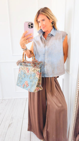 City Skies Sleeveless Italian Button Top