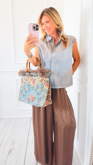 City Skies Sleeveless Italian Button Top