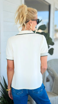 Classic Comfort Collared Top - Cream
