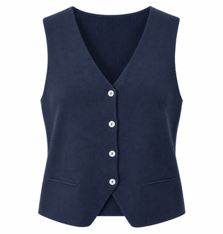Classic V-Neck Knit Italian Vest - Navy