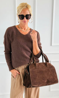 Cloud V-Neck Italian Knit Sweater- Brown-140 Sweaters-Aute-Coastal Bloom Boutique, find the trendiest versions of the popular styles and looks Located in Indialantic, FL