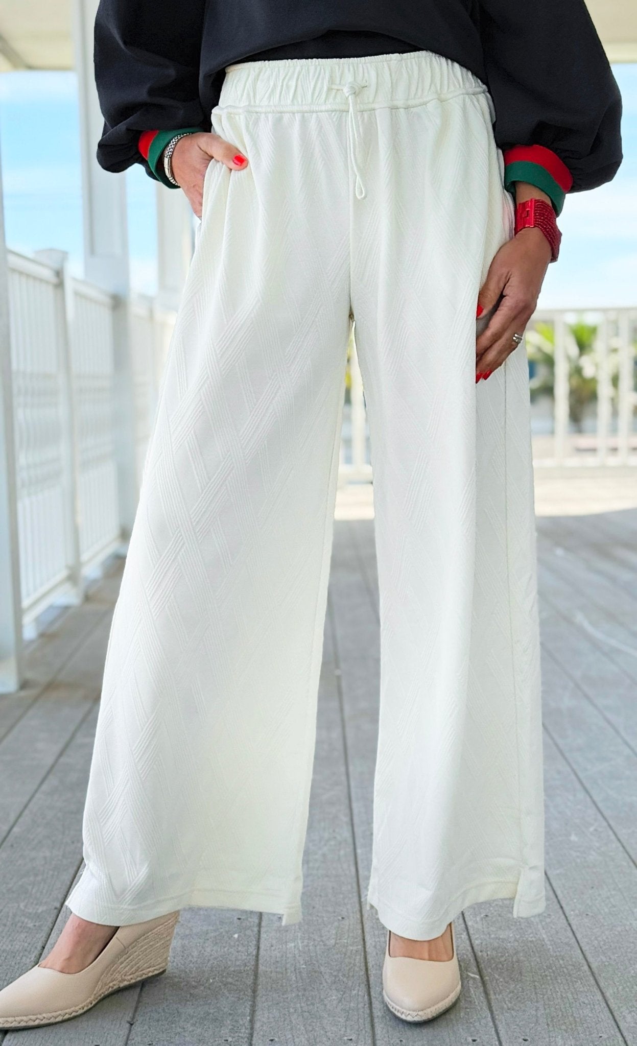 Cloudline Textured Wide-Leg Pants-170 Bottoms-Umgee-Coastal Bloom Boutique, find the trendiest versions of the popular styles and looks Located in Indialantic, FL