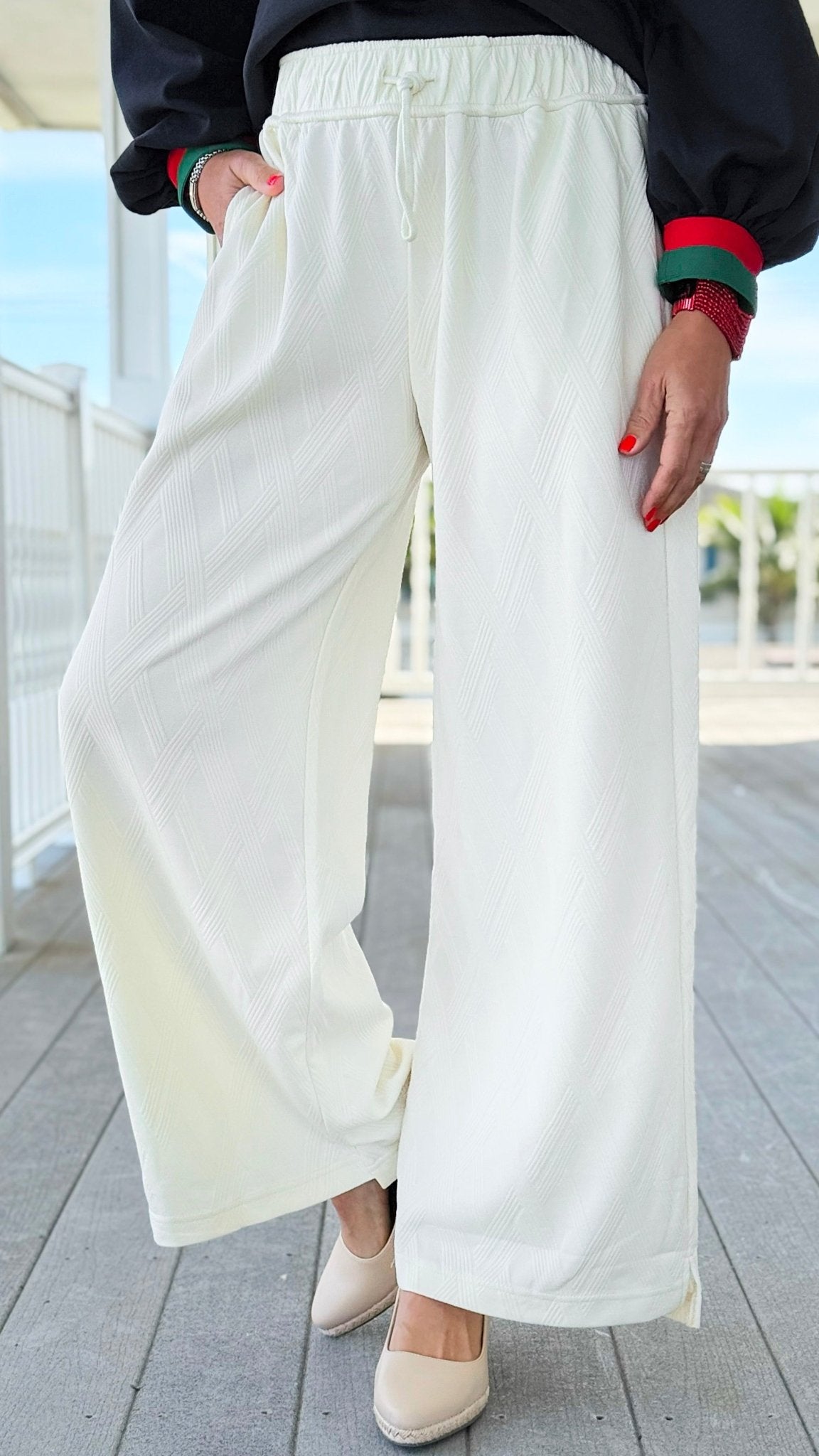 Cloudline Textured Wide-Leg Pants-170 Bottoms-Umgee-Coastal Bloom Boutique, find the trendiest versions of the popular styles and looks Located in Indialantic, FL