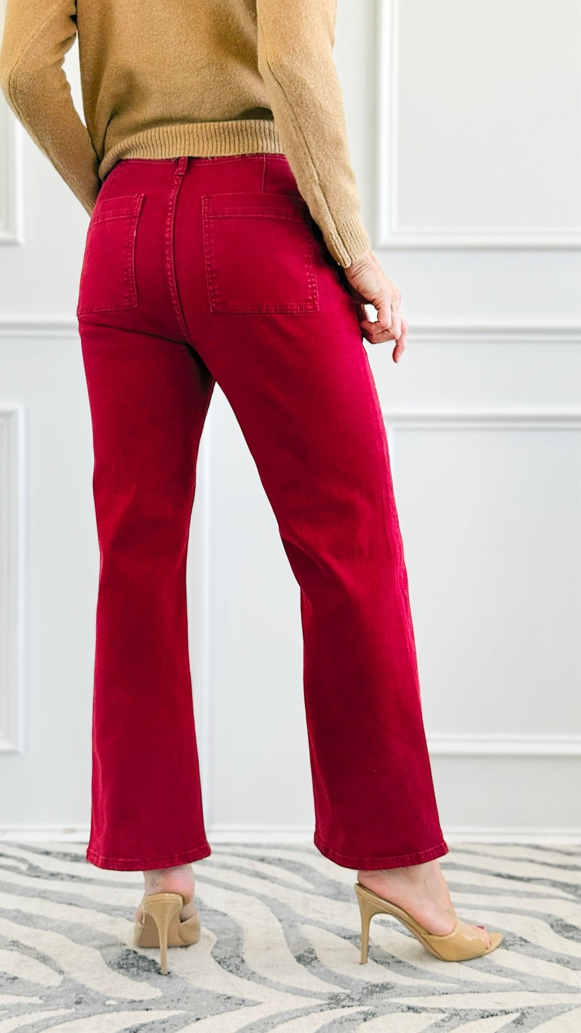 Coastal Breeze Ankle-Flare-Patch Pocket Jeans - Wine-190 Denim-Risen-Coastal Bloom Boutique, find the trendiest versions of the popular styles and looks Located in Indialantic, FL