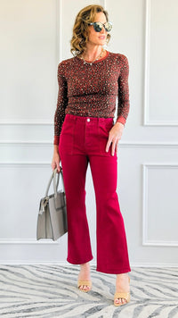Coastal Breeze Ankle-Flare-Patch Pocket Jeans - Wine-190 Denim-Risen-Coastal Bloom Boutique, find the trendiest versions of the popular styles and looks Located in Indialantic, FL