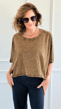 Coastal Crinkle Oversized Tee- Brown-110 short Sleeve Top-Zenana-Coastal Bloom Boutique, find the trendiest versions of the popular styles and looks Located in Indialantic, FL