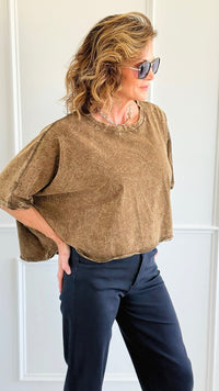 Coastal Crinkle Oversized Tee- Brown-110 short Sleeve Top-Zenana-Coastal Bloom Boutique, find the trendiest versions of the popular styles and looks Located in Indialantic, FL