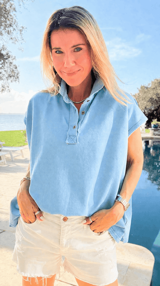 Coastal Ease Oversized Polo Tank - Blue