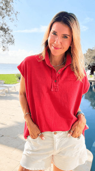 Coastal Ease Oversized Polo Tank - Red