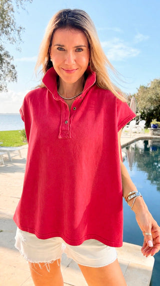 Coastal Ease Oversized Polo Tank - Red