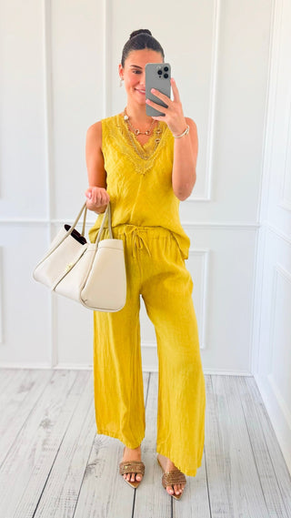 Coastal Escape Linen Italian Pant- Mustard