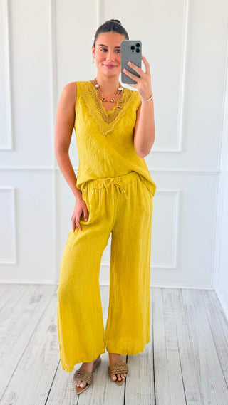 Coastal Escape Linen Italian Pant- Mustard