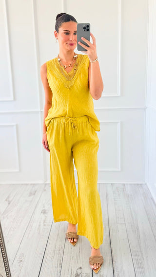 Coastal Escape Linen Italian Pant- Mustard