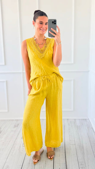 Coastal Escape Linen Italian Pant- Mustard