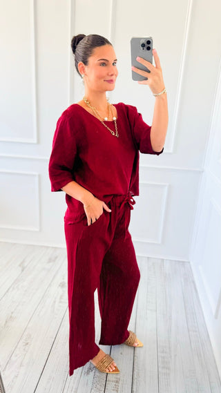 Coastal Escape Linen Italian Pant- Wine