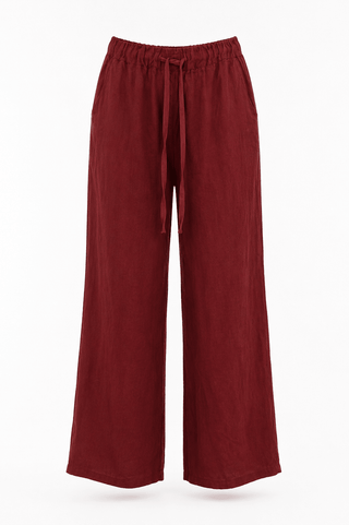 Coastal Escape Linen Italian Pant- Wine