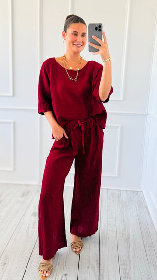 Coastal Escape Linen Italian Pant- Wine