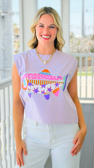 Coastal Inspired Fish Print Tank Top