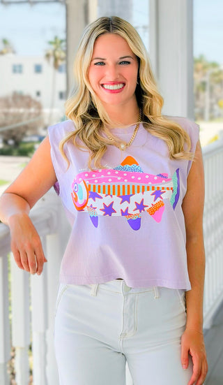 Coastal Inspired Fish Print Tank Top