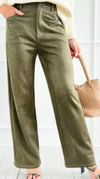 Coastal Luxe Faux Suede Pants - Olive-100 Pants-Tea & Cup-Coastal Bloom Boutique, find the trendiest versions of the popular styles and looks Located in Indialantic, FL