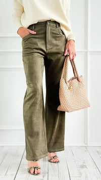 Coastal Luxe Faux Suede Pants - Olive-100 Pants-Tea & Cup-Coastal Bloom Boutique, find the trendiest versions of the popular styles and looks Located in Indialantic, FL
