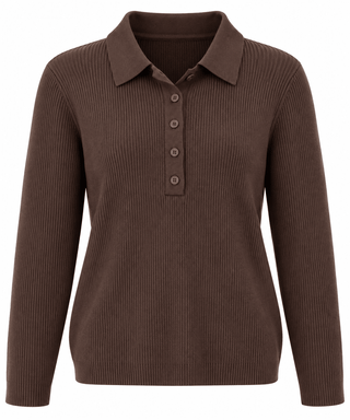 Collared Button Knit Sweater - Brown
